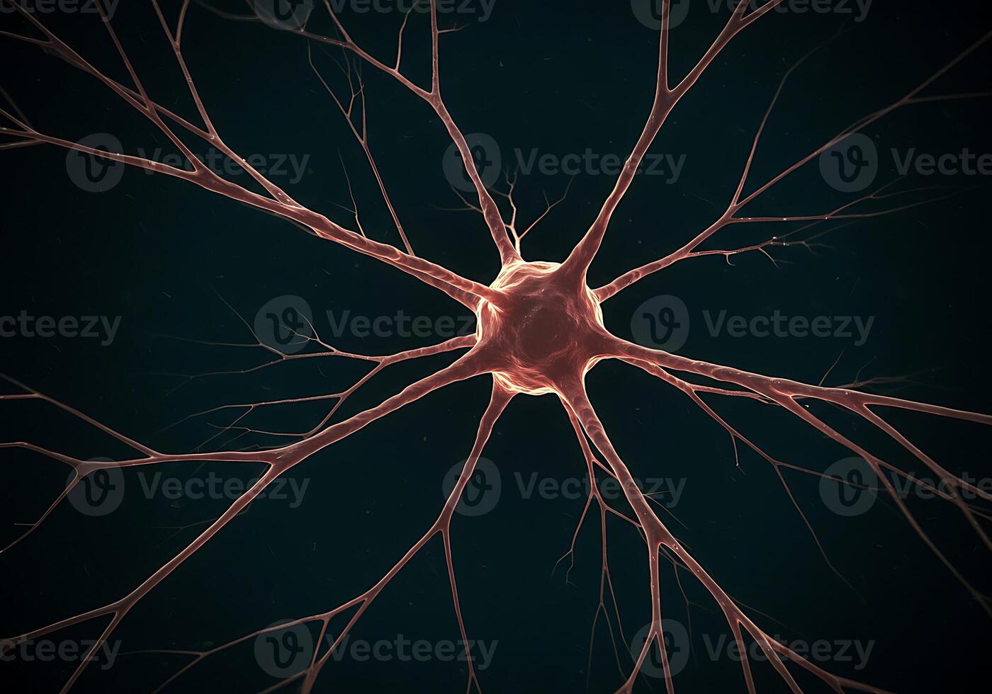 A Detailed 3D Rendering Of A Human Neuron Or Nerve Cell, Showcasing Its Complex Structure With Dendrites And Axon Against A Dark Background. photo