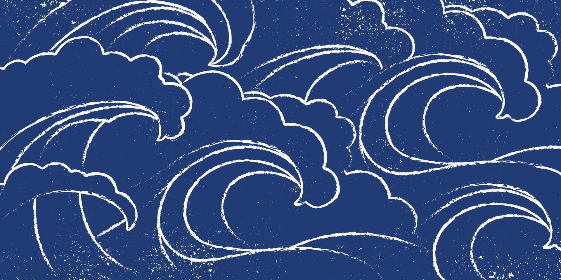 Japanese-inspired brush lines abstract wave and ripple pattern. Ethnic folk wood carving, block print texture background, simple graphic for textile, decoration vector