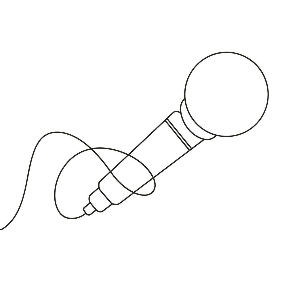 Microphone With Cable Drawn With Single Continuous Line vector
