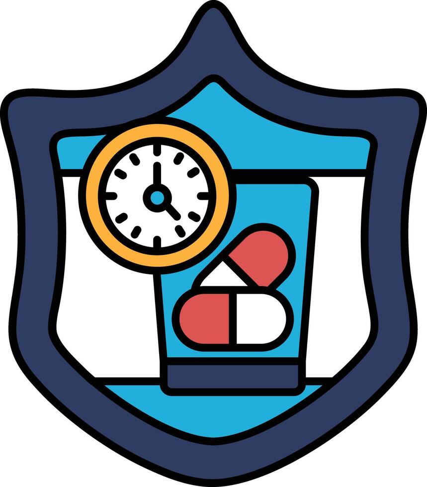 A black and white image of a shield with a clock on it vector