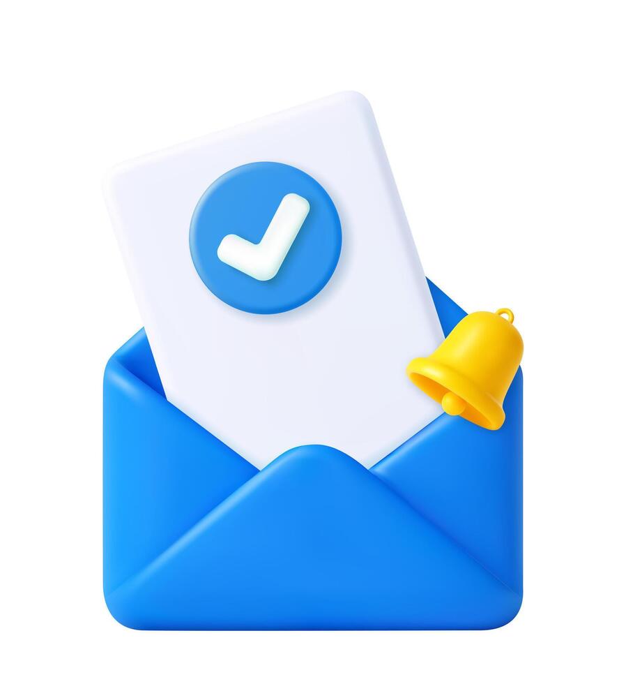 3D email notification icon with check mark vector