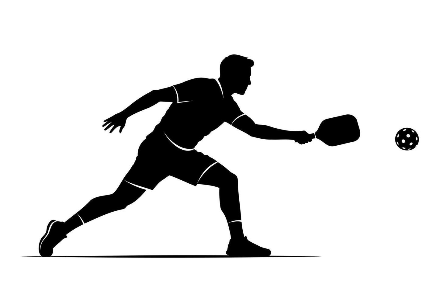 Dynamic pickleball player striking ball with paddle in action silhouette vector