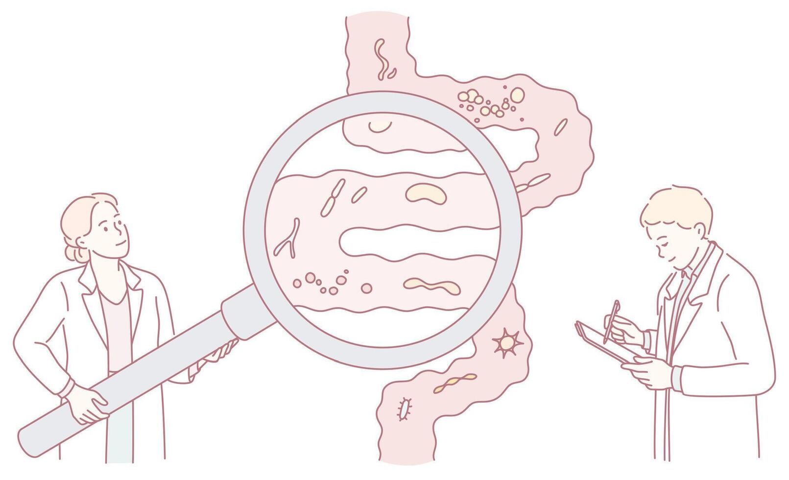 Scientists Conducting InDepth Analysis of Microorganisms Through the Lens of Research vector