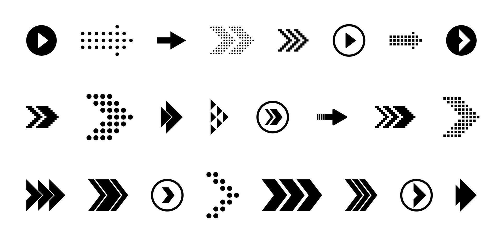 Swipe scroll and slide arrow icons collection for button navigation with right left up down movement pixel and line direction symbols for hand and finger control vector
