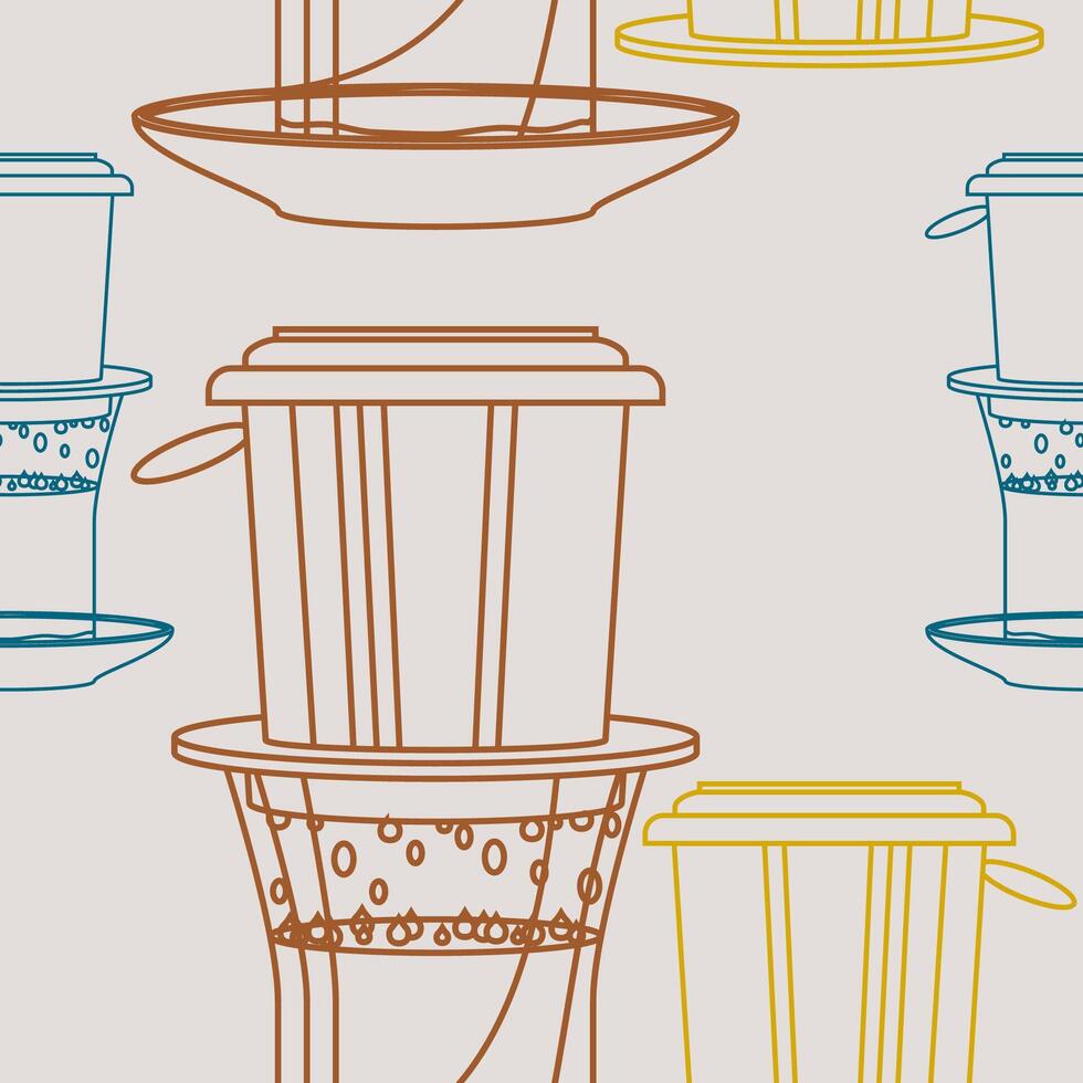 Editable Outline Vietnamese Drip Coffee With Condensed Milk and Saucer Vectorized Illustration as Seamless Pattern for Creating Background of Cafe With Vietnamese Culture and Tradition Related Design vector