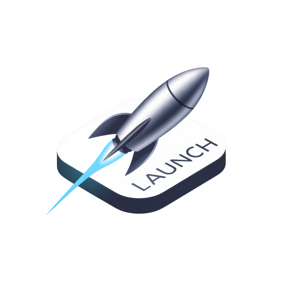 Isometric illustration of a rocket launching from a platform, representing startup, innovation, and technological advancement isolated on transparent background png