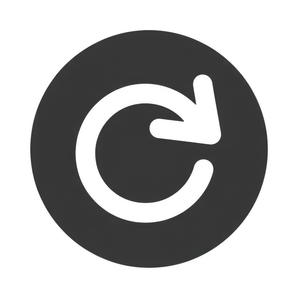 Refresh reload update arrow icon in black circle isolated on transparent background for web app and ui design png