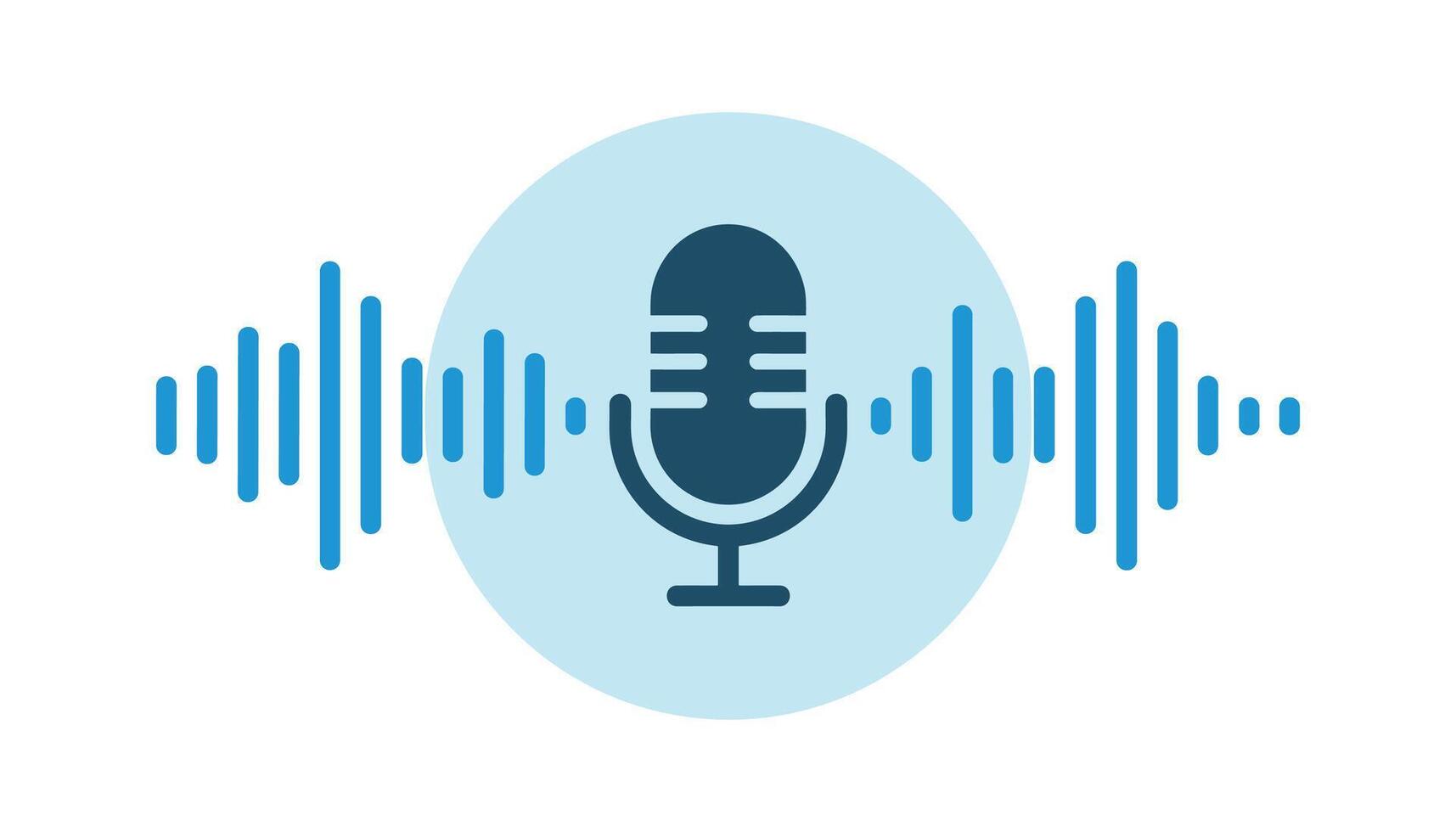 Retro microphone icon with audio sound wave illustration symbolizing podcasting, radio broadcasting, music recording, voice messaging, sound design, communication, and media production. vector