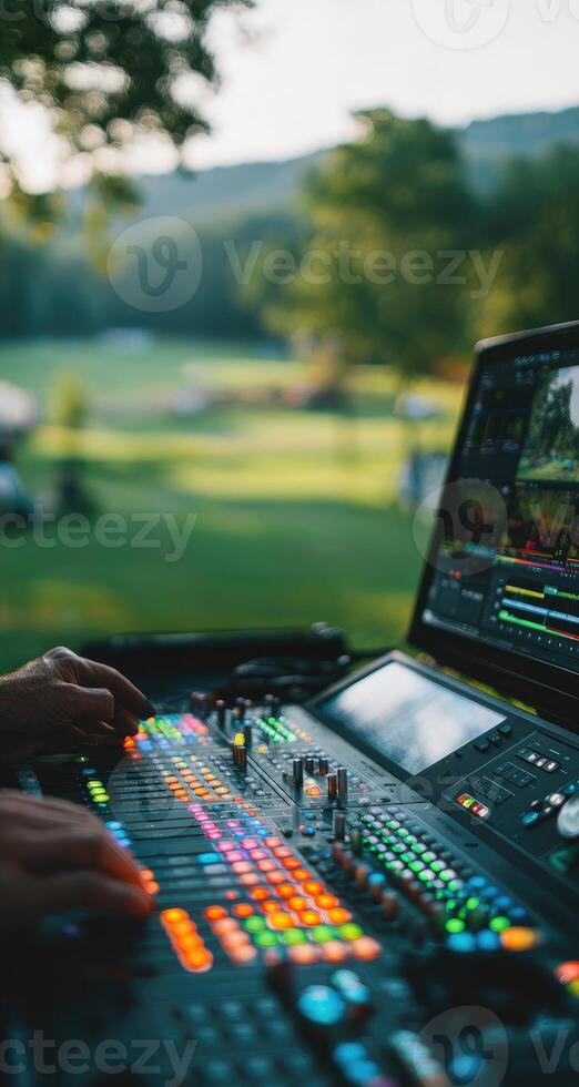 A person is using a mixer to control a photo