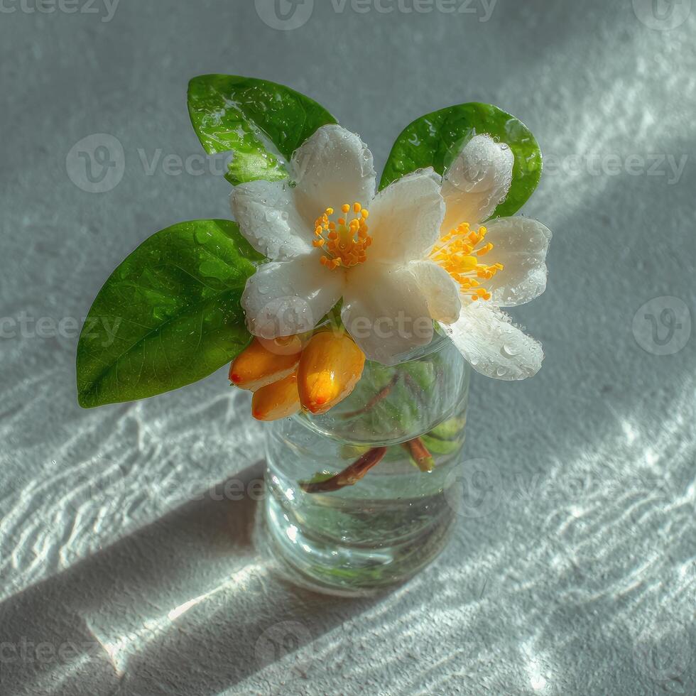 A small vase with a flower in it photo