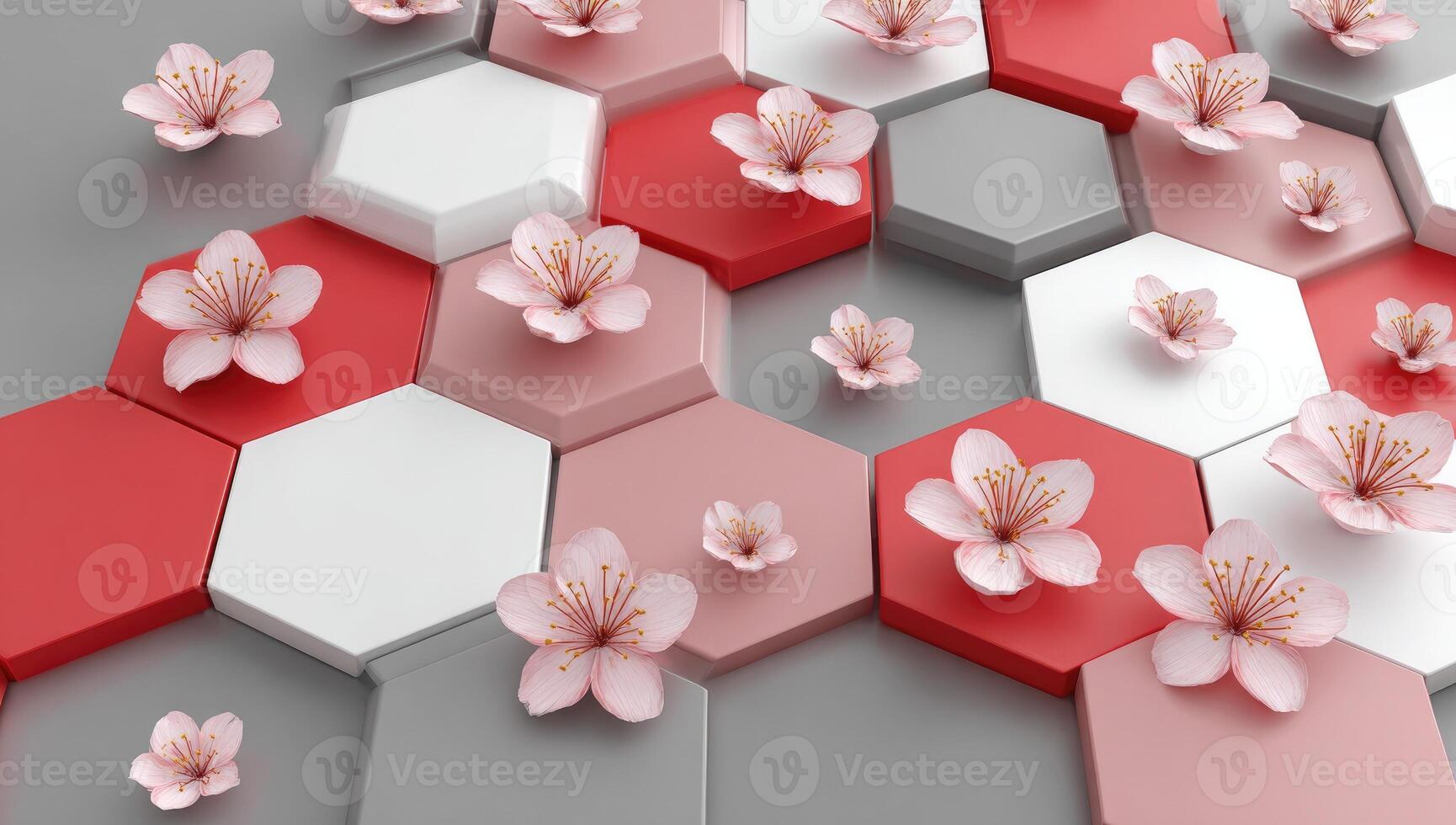 3d rendering of a red and white flower on a gray background photo