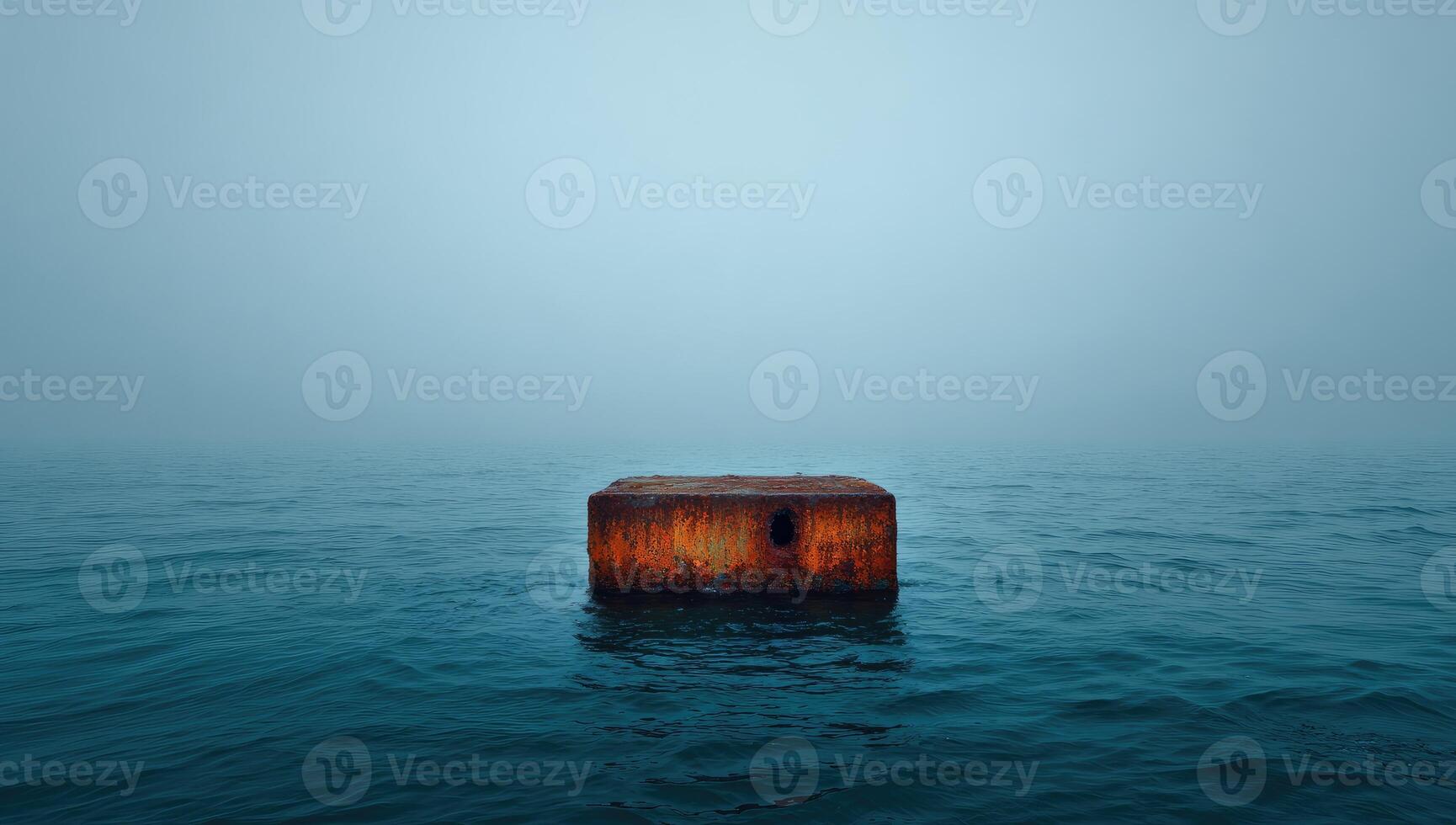 A rusted block floating in the ocean photo