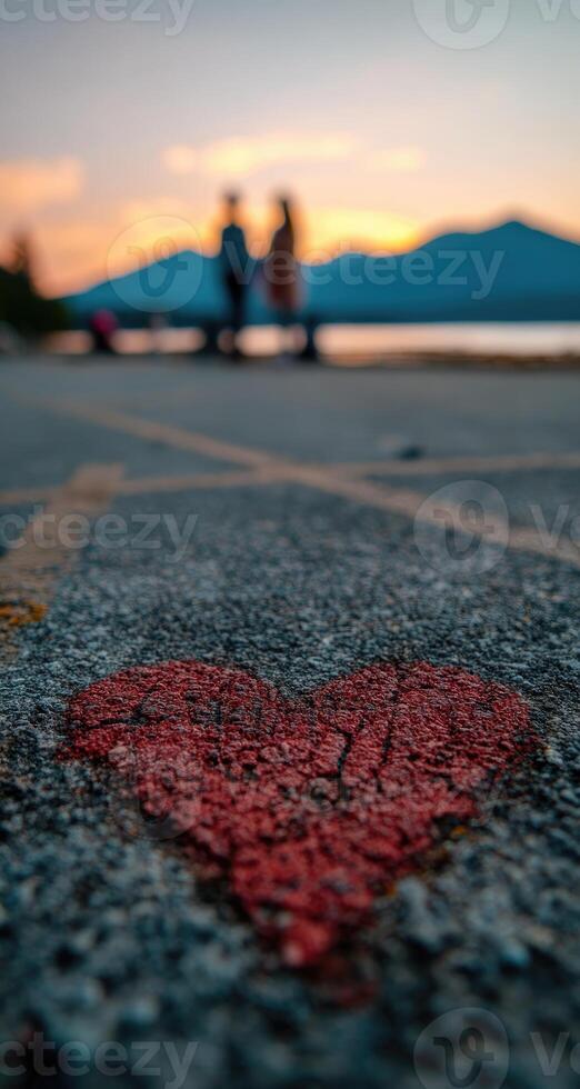 A red heart painted on the asphalt photo