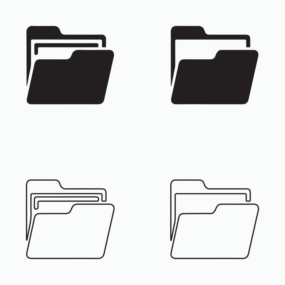 Opened File Folder With Papers Solid Folder Set vector