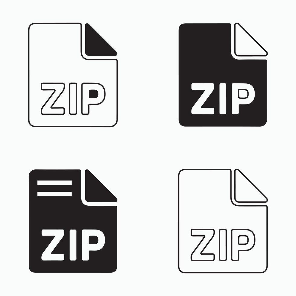 ZIP File Icon Solid Icons Compressed File Set vector
