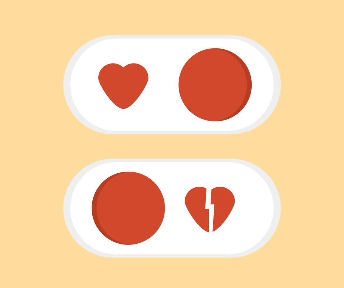 concept design of active like and off like toggle switch button icon vector