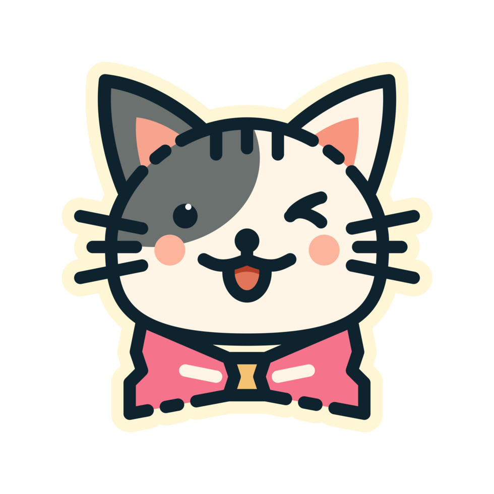 Ribbon cat, designed in flat style. Ideal for stickers, branding, and digital projects. Comes in multiple formats, and making it versatile for both print and online use. Transparent Background. png