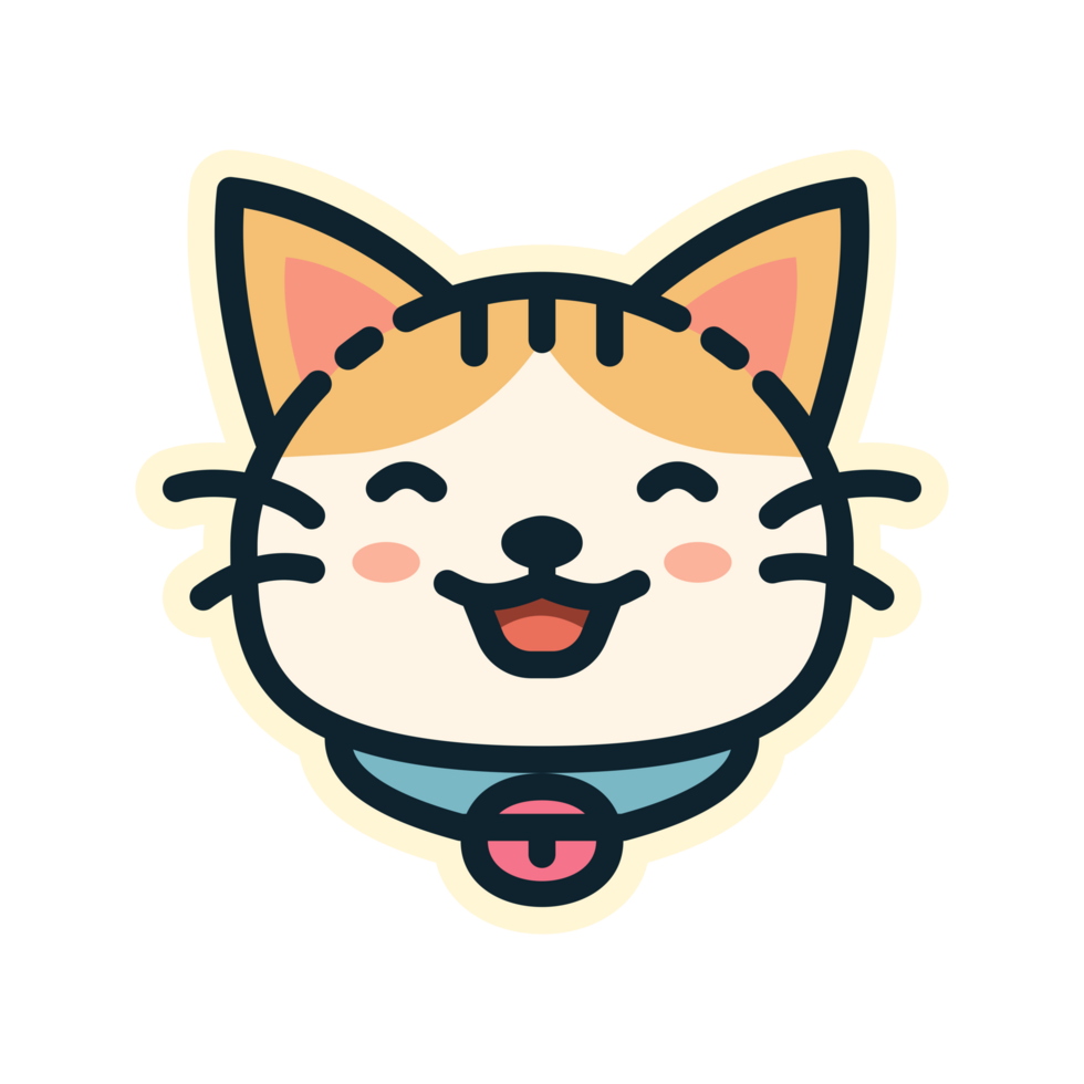 Happy Cat, designed in flat style. Ideal for stickers, branding, and digital projects. Comes in multiple formats, and making it versatile for both print and online use. Transparent Background. png