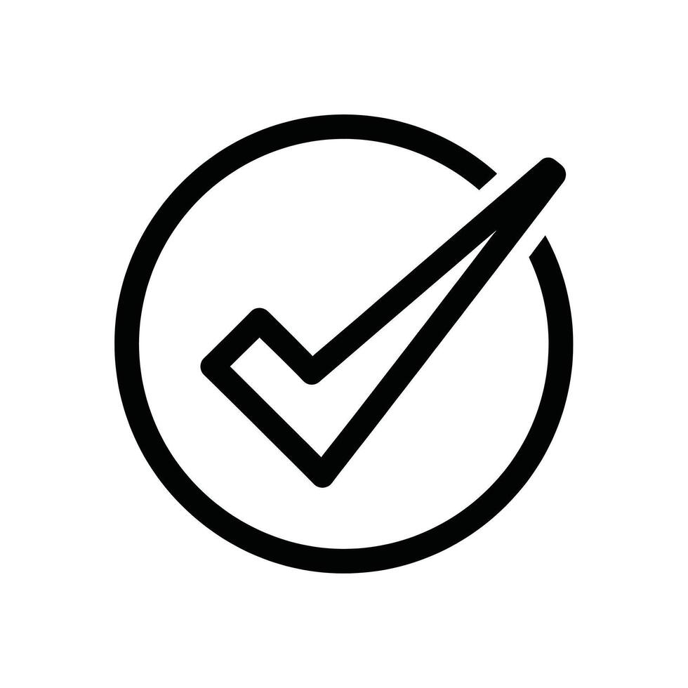 Illustration of a black check mark within a circle, , representing approval, success, and confirmation in a simple design vector