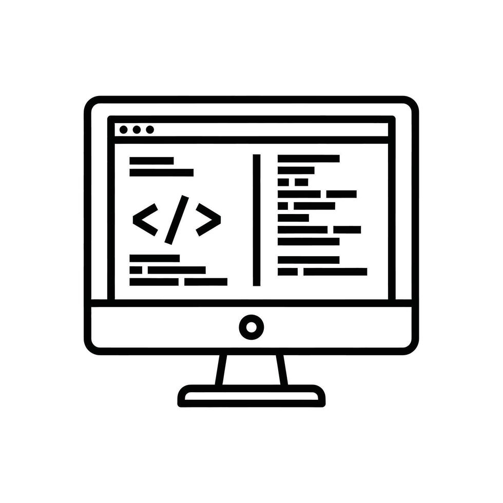 Illustration of computer screen displaying code, representing technology, programming, software development, and digital solutions vector