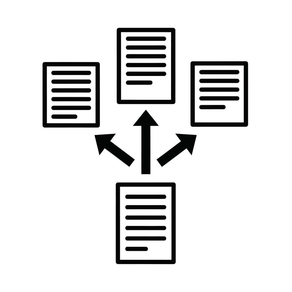 Illustration of data flow illustration with documents and arrows, , representing information transfer and document management processes vector