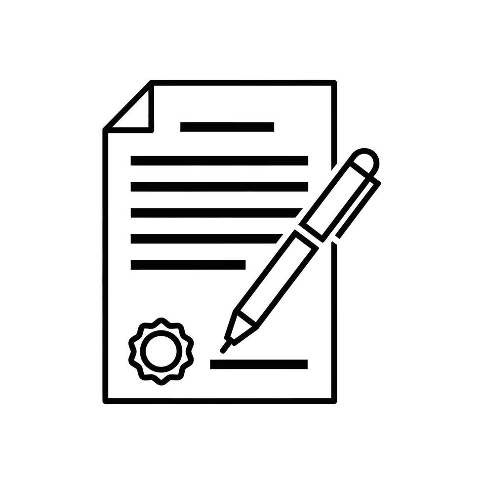 Illustration of document with pen for signing, representing contracts, agreements, and official paperwork in a clean design vector