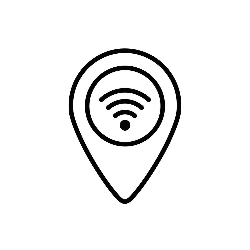 Illustration of wifi location pin icon, depicting wireless internet access point for navigation and connectivity services vector