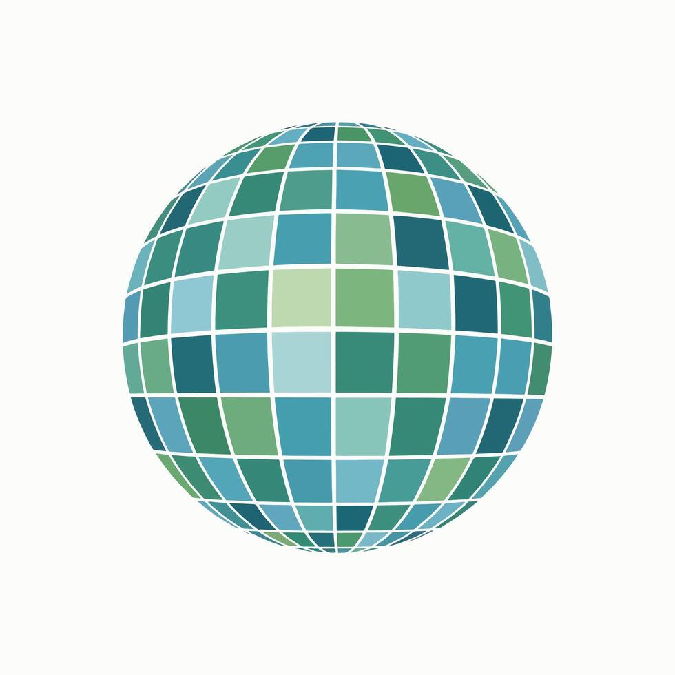 An Abstract Globe Made of Many Blue and Green Squares Shows a Global Network Connection vector