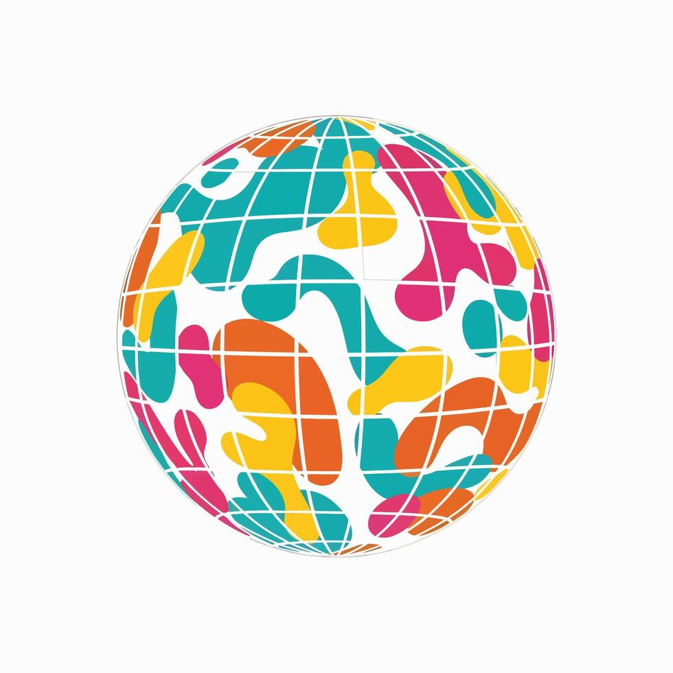Abstract Globe Art with Colorful Organic Shapes and Grids vector