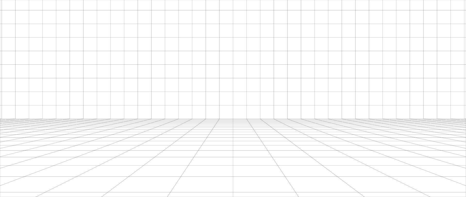 Abstract 3D perspective background with grid lines creating a virtual space effect, ideal for digital design, futuristic technology, and modern presentations. vector