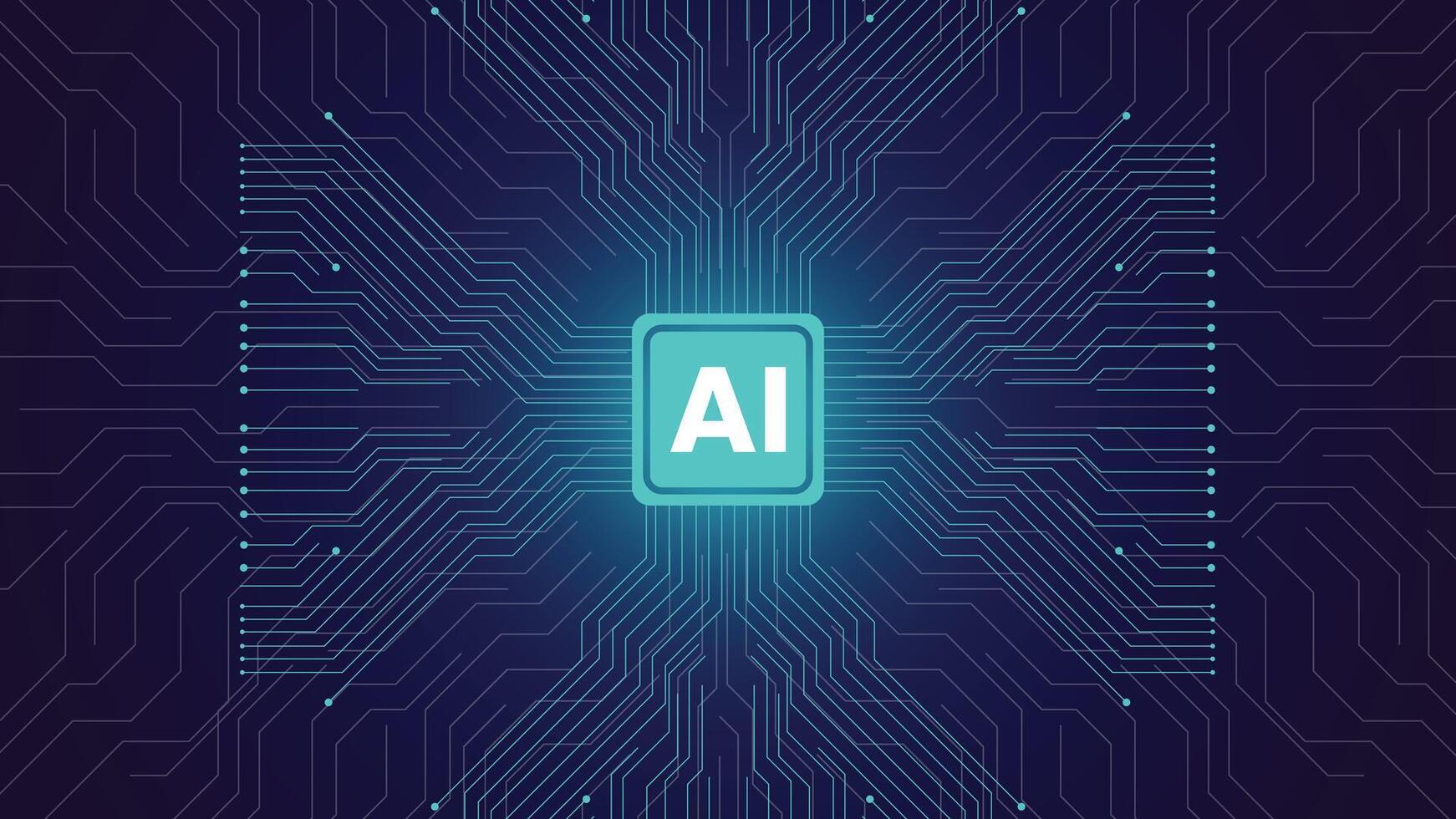 Futuristic artificial intelligence chip background with glowing circuit lines, perfect for AI, machine learning, technology, data, innovation, and digital themed projects vector