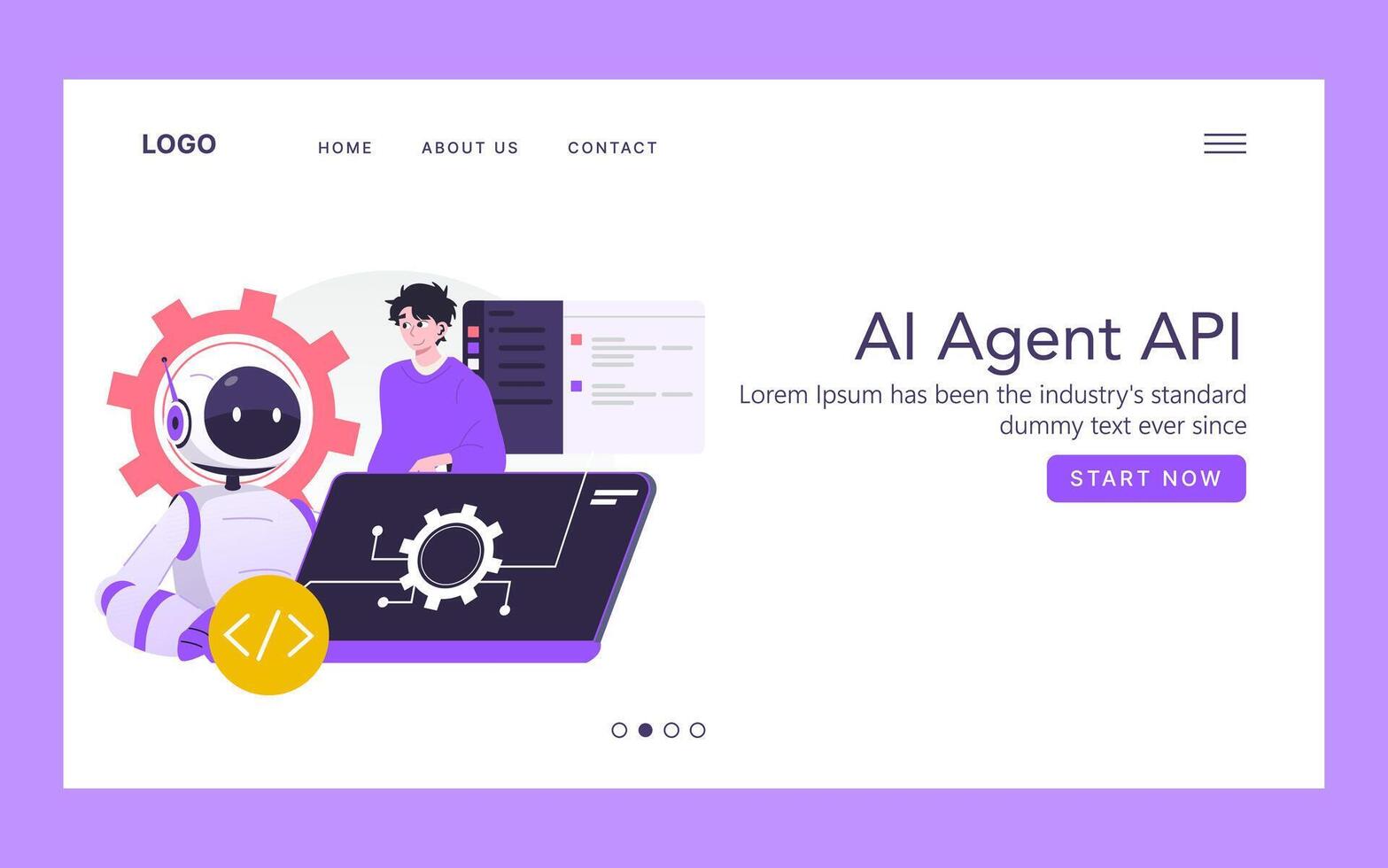 AI Agent API Concept with Robot and Developer vector