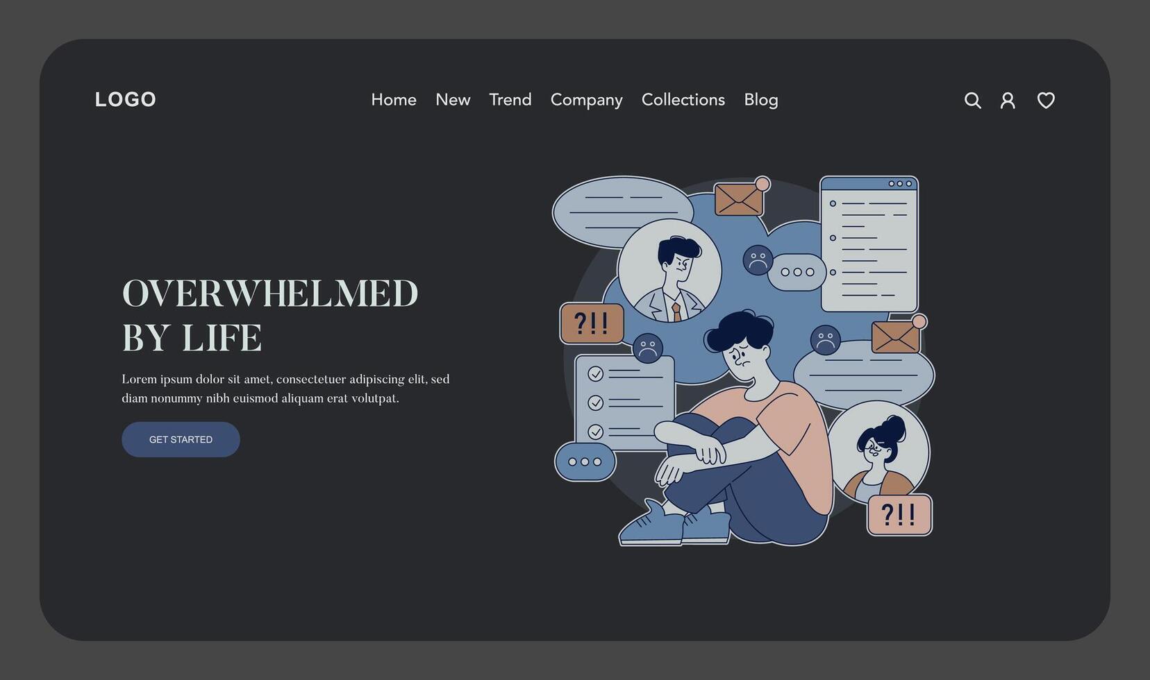 Overwhelmed Character with Floating Tasks Illustration vector