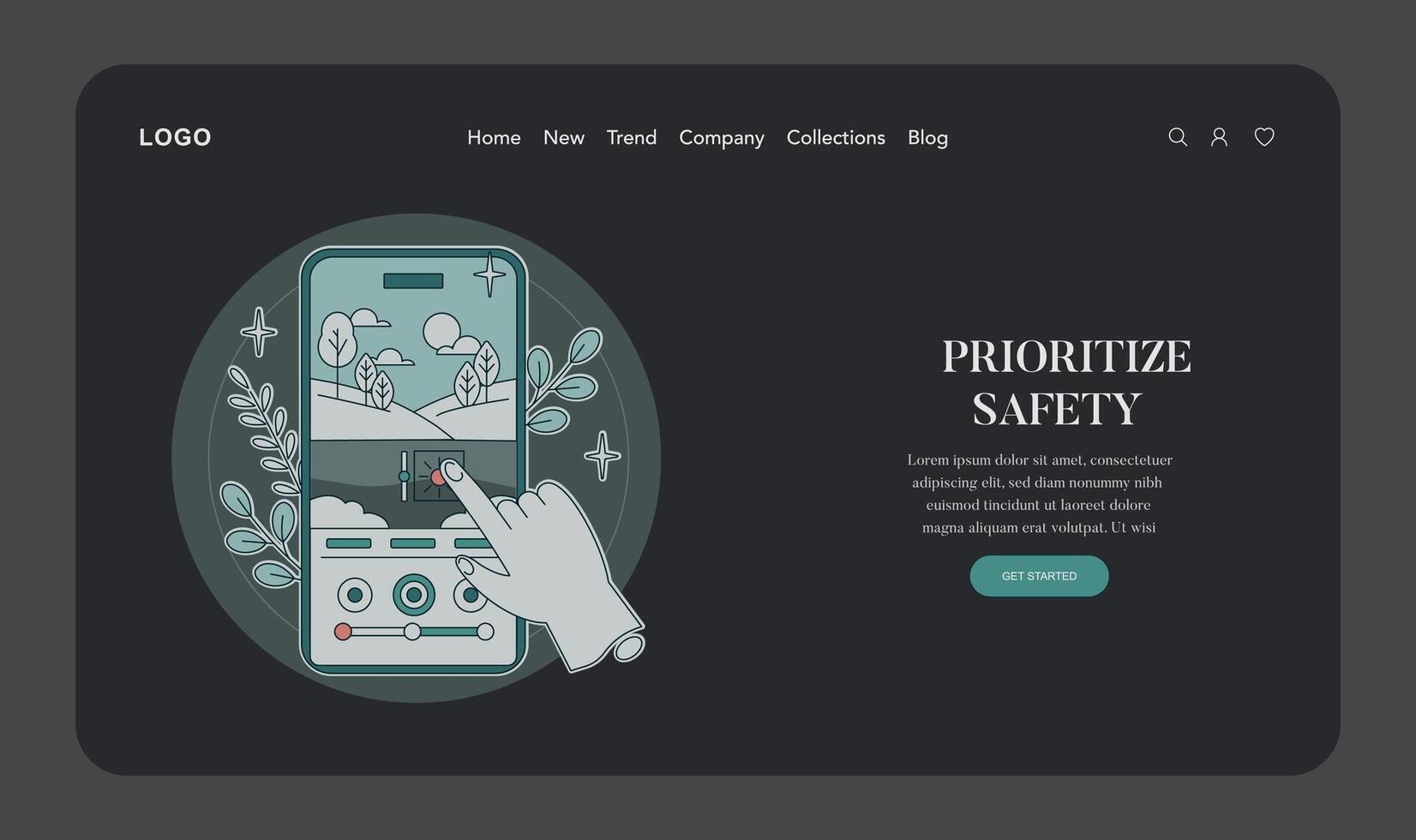 Website Header Design with Mobile Prioritizing Safety vector