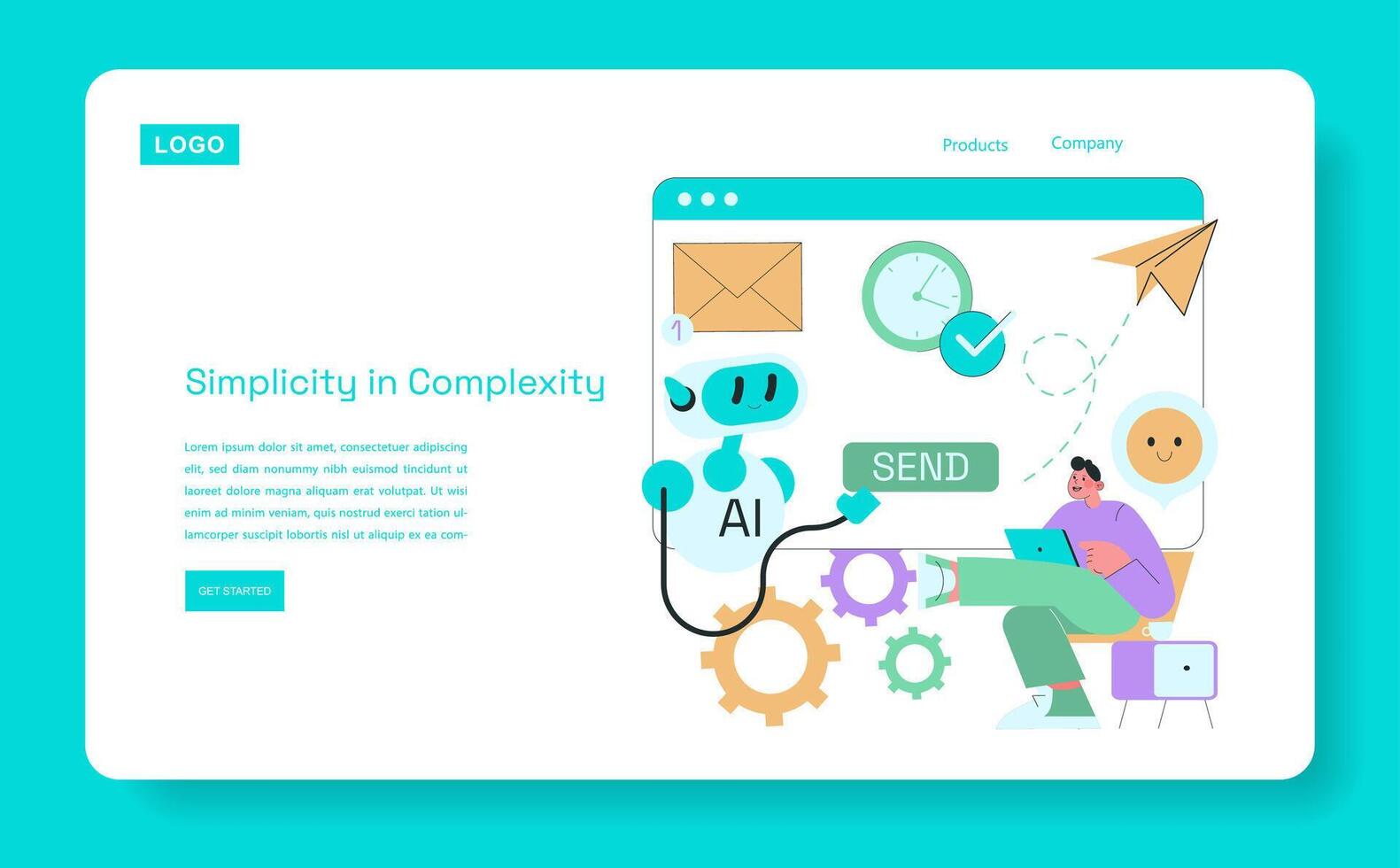 Digital Workflow with AI Assistant Illustration vector