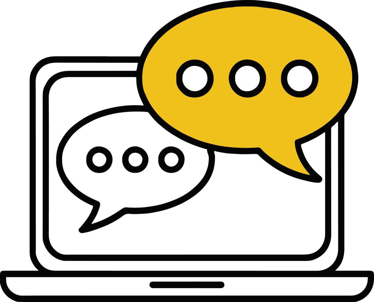 Art of laptop with speech bubbles a modern of online communication, chat, and digital connection for social media and customer support services vector
