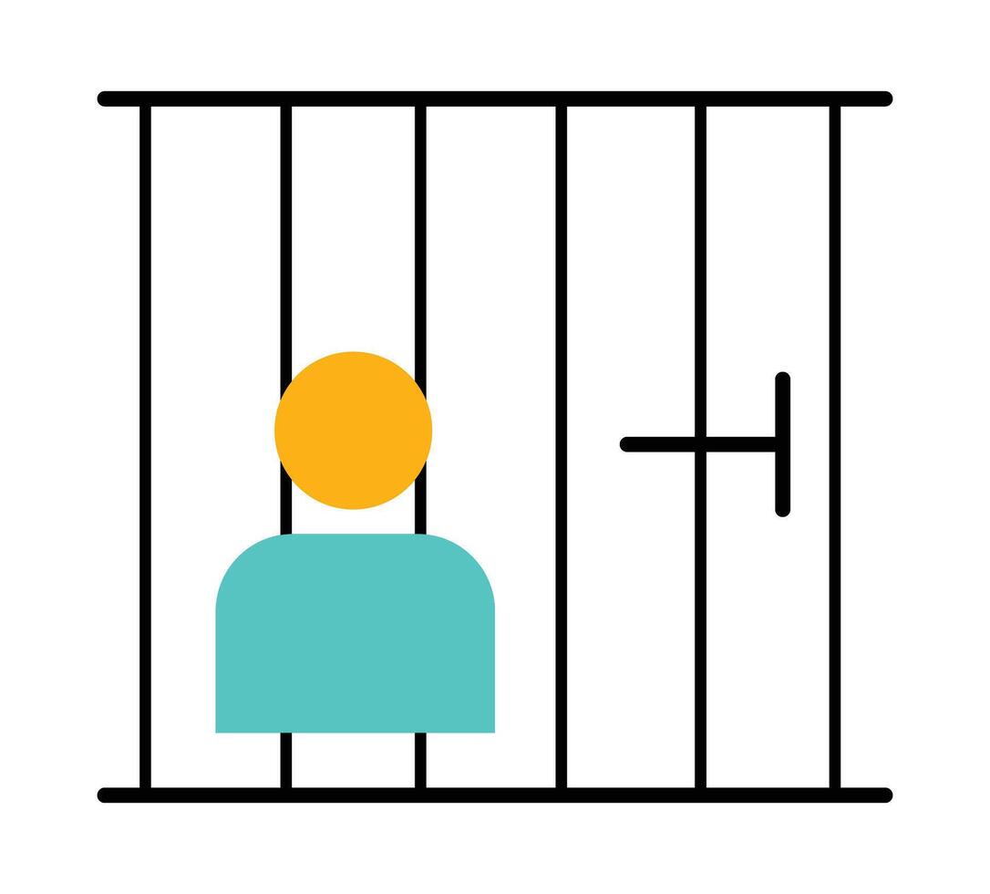 Simple flat design icon of a person in a jail cell.Imprisonment and punishment symbol with a figure in a cage. vector