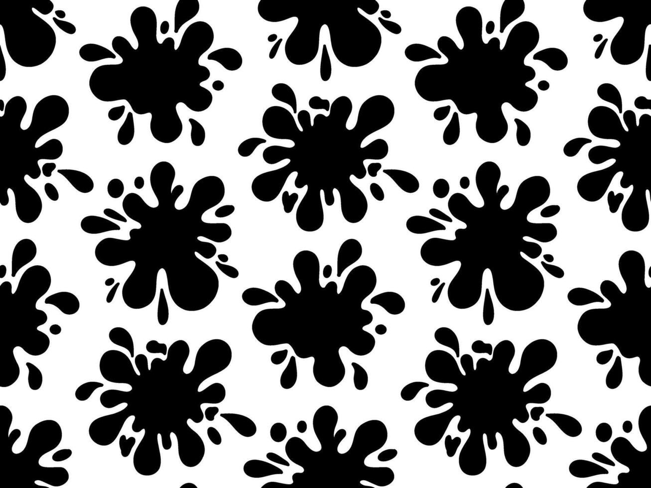 Seamless pattern with black ink splashes. Repeating background with messy paint blots and drops. Grunge abstract texture in hand drawn style. Isolated design element. vector