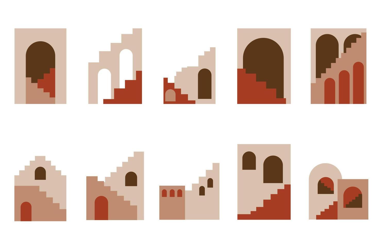 Boho or bohemian architecture set isolated on white background vector