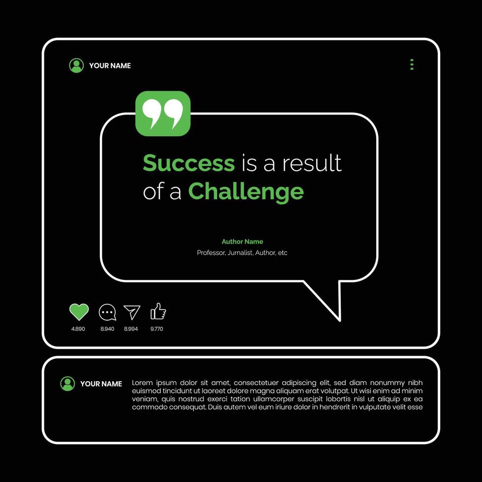 Social media post quotes mockup. post template frame, feed web post mock up. mobile app interface template on social network. vector