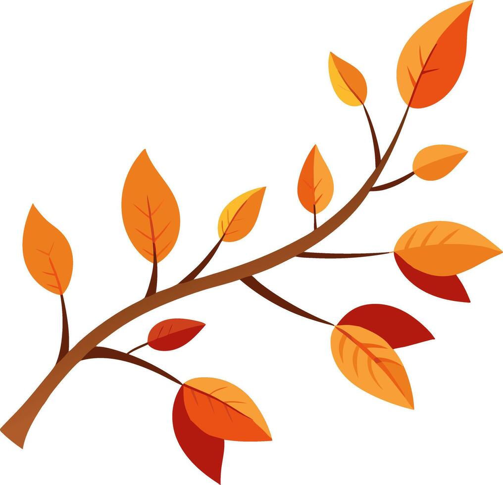 Branch with Autumn Leaves in Falling , Autumn Branch with Falling Leaves, Fall Foliage Branch , Colorful Autumn Leaf Branch vector
