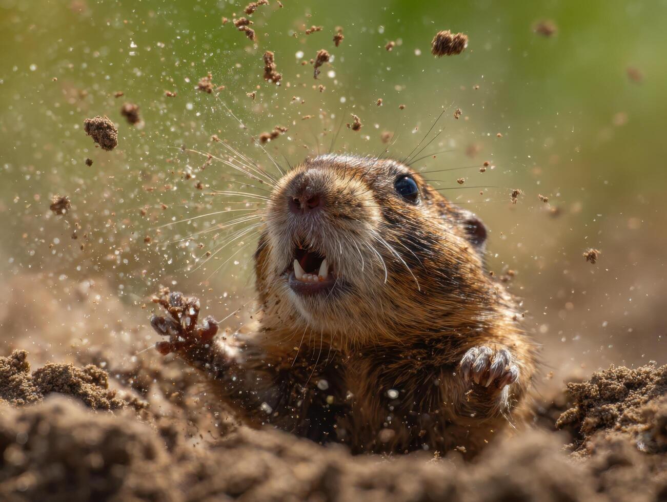 A dynamic photo captures a pocket gopher in the act of digging