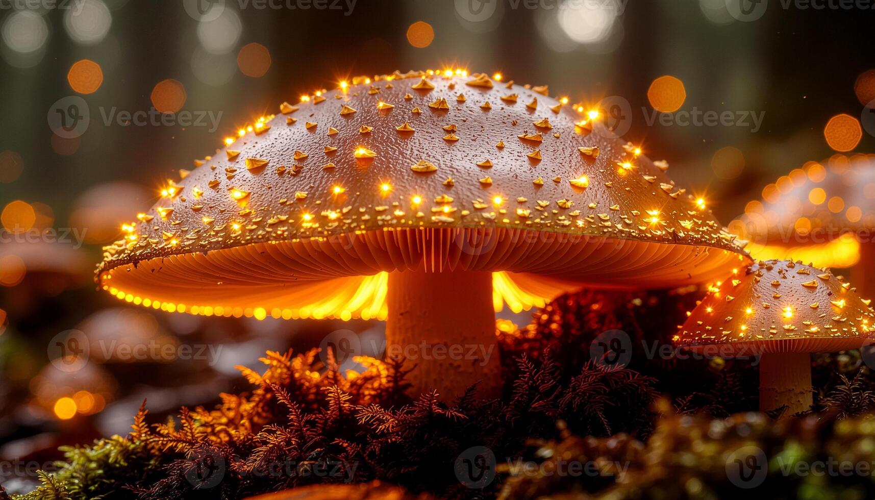 Mushroom Gills With Glowing Circuit Pattern for Organic Code and Fungal Computer Art.................................................................. photo