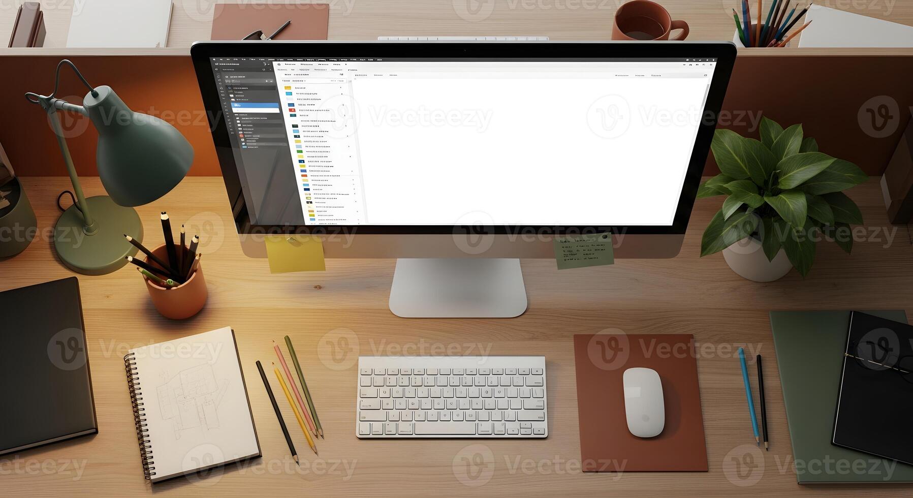 Desktop Monitor With Blank Ui design workspace in shared desk high photo