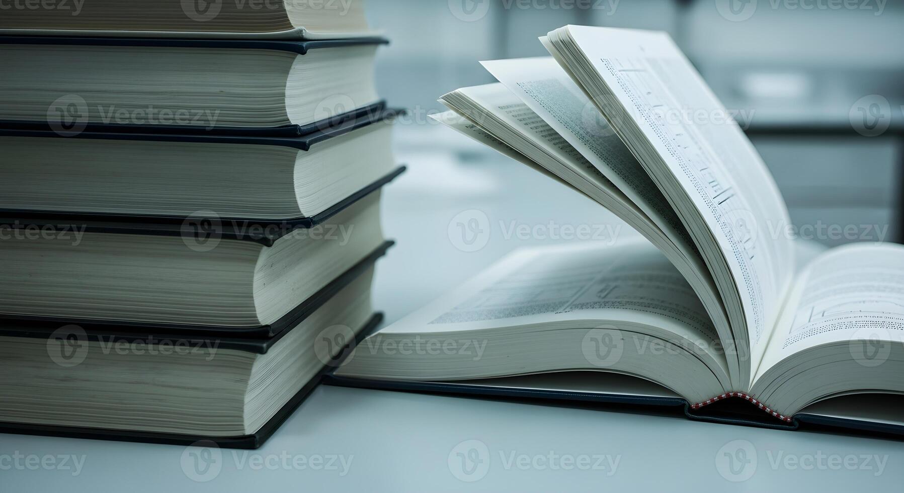 Stack Of Textbooks open page in lab bench paper texture photo