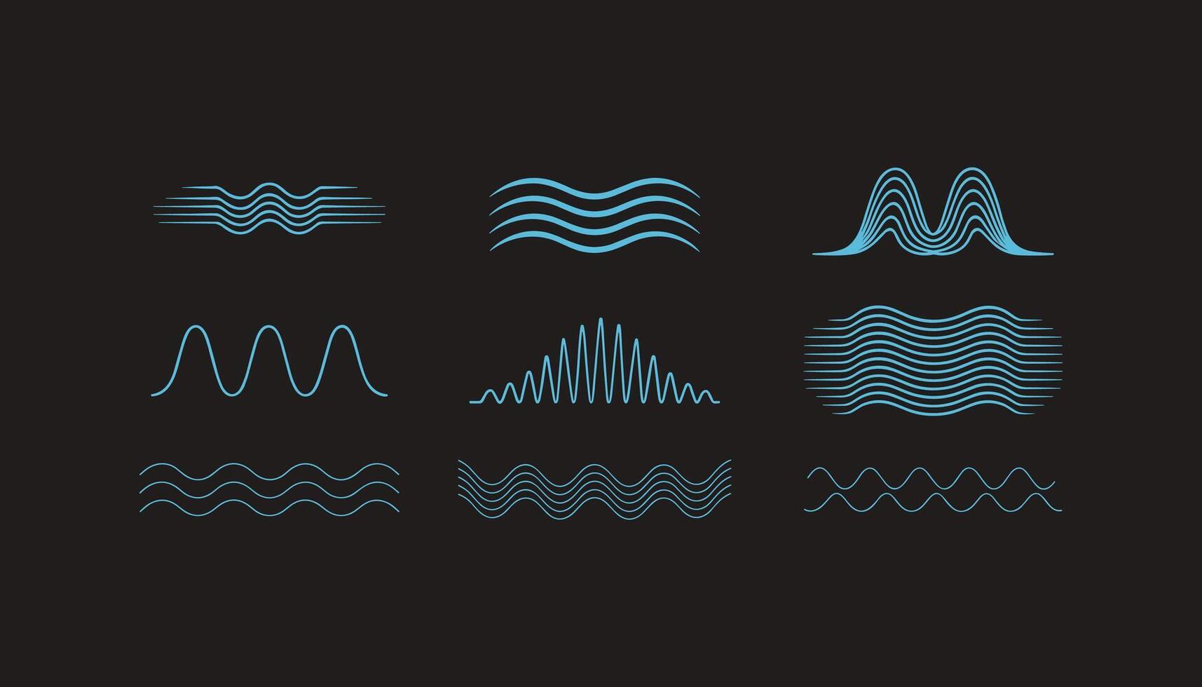 Abstract sound wave set, audio waveform icons, digital frequency illustration, music equalizer design, technology signal graphics, vibration and pulse elements vector