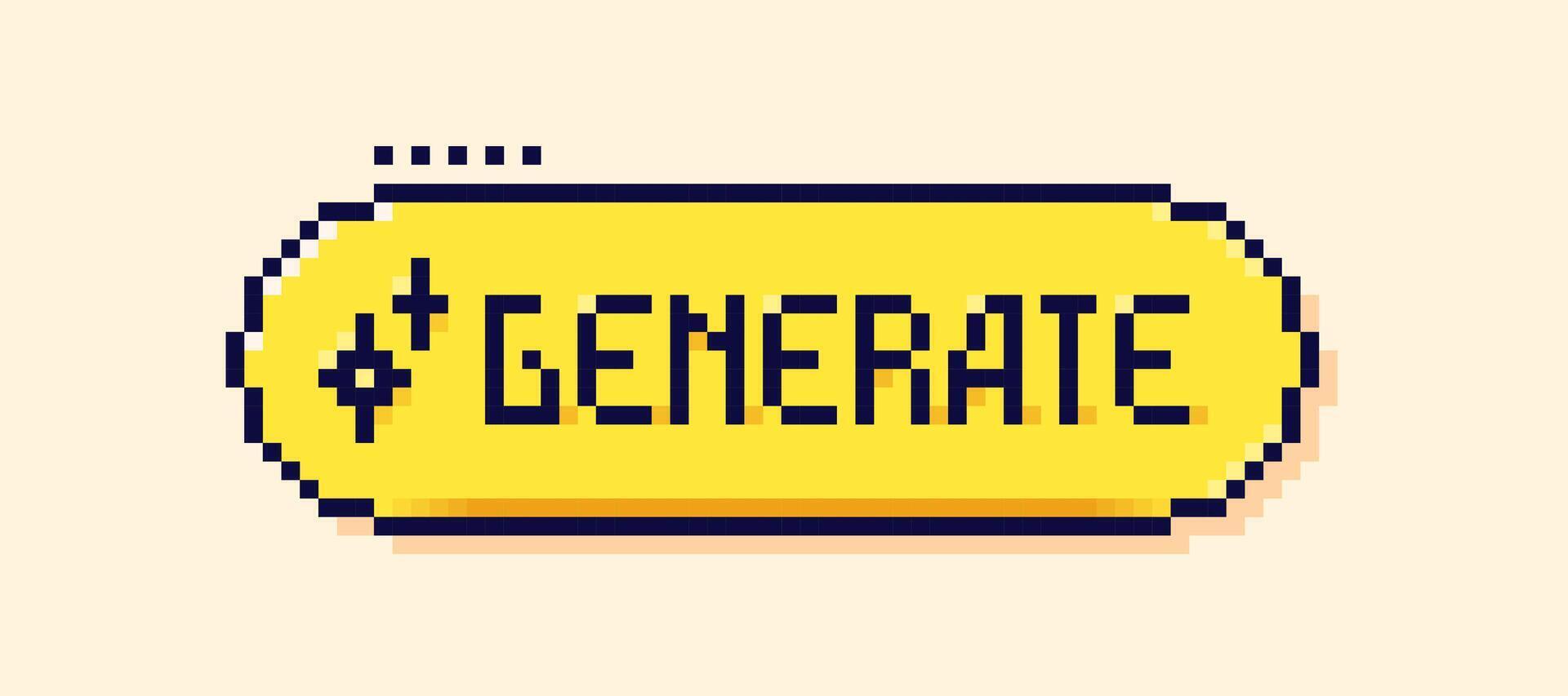 Pixel Y2K user interface button. Yellow speech bubble with word Generate. vector