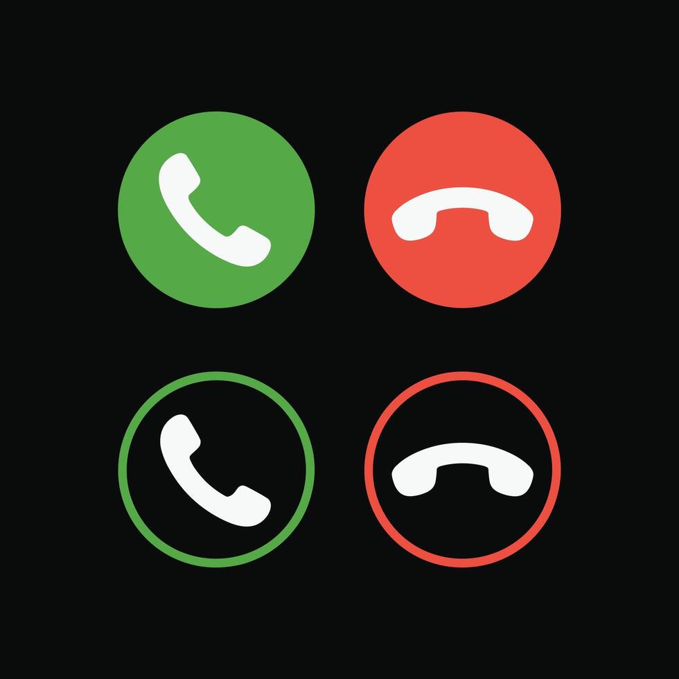 Phone call icons illustration with green accept and red decline buttons, mobile communication symbols, smartphone interface design, digital technology concept, app vector