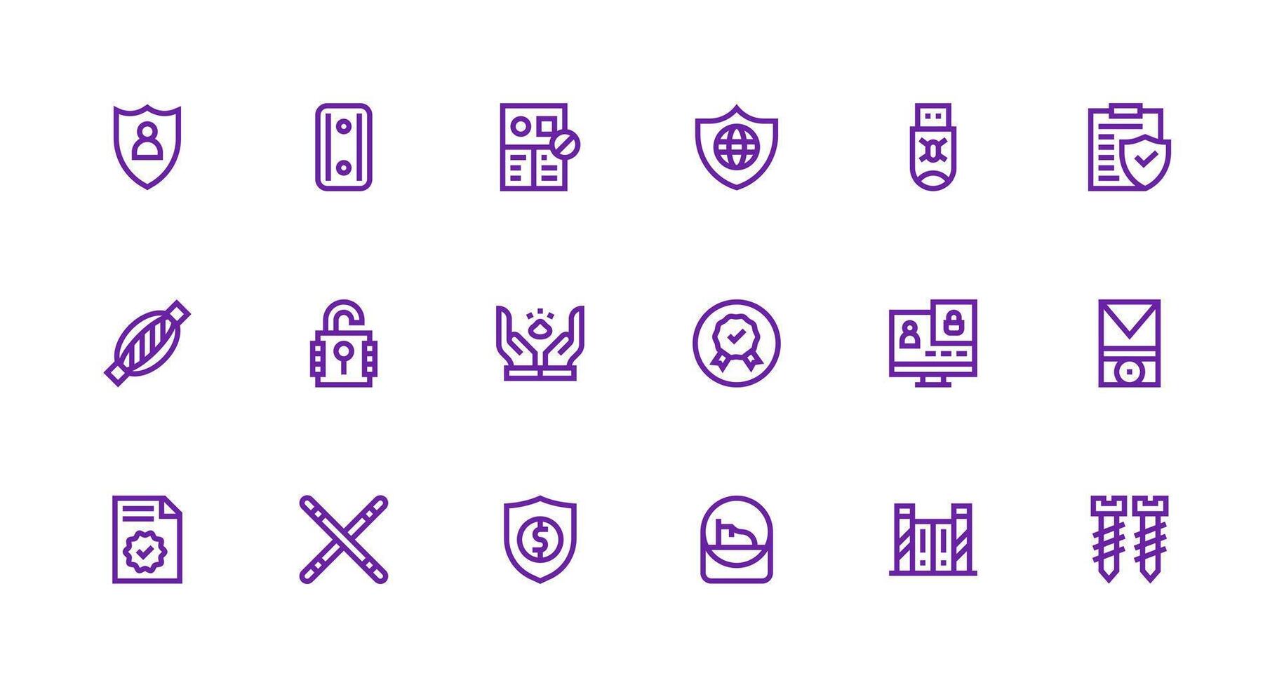 Strong Stroke Line Style Secure Icons with 18 Vectors
