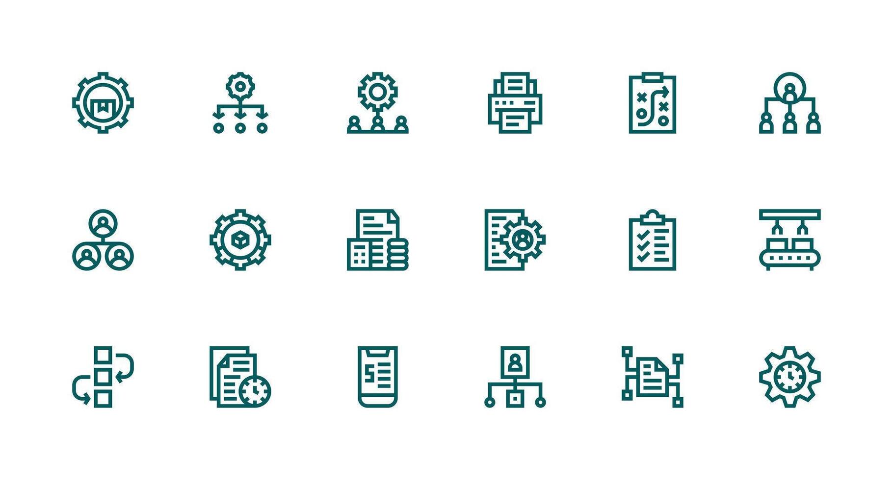 Strong Stroke Line Style Workflow Icons with 18 Vectors